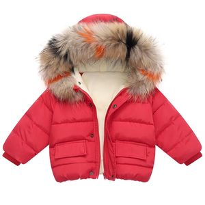 Meninos meninas casaco de algodão inverno jaqueta quente bebê menina gola de pele colorida hoodies crianças engrossar agasalhos roupas infantis para 1-6 anos 211023