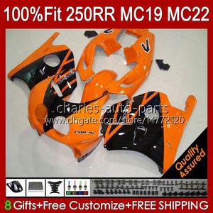 Fairings Injektionsform för Honda CBR 250CC MC19 88-89 CBR 250RR 250 RR CC 250R 1988-1989 112HC.79 CBR250RR 88 89 CBR250 RR CC 1988 1989 OEM FULL BODYS KIT ORANGE Svart