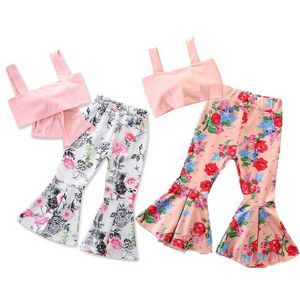 Retail Summer Baby Girl 2pcs Sets Cute Tops +Flared Pants Bell Bottom Floral Print Fashion Outfits E94014 210610