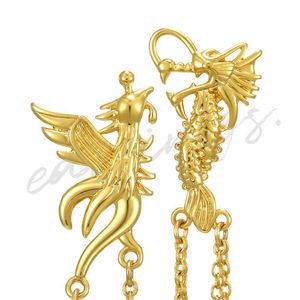 Stud Wedding Dragon och Phoenix Tassel guldpläterade kvinnliga örhängen kvinnor