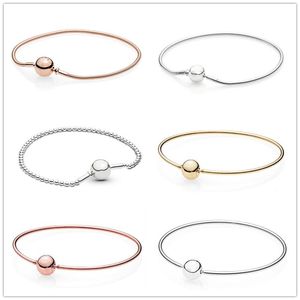 925 Sterling Silver Ball Clasp Lämplig Essence Rose Gold Pandora Armband Fit Kvinnor Bead Charm DIY Smycken