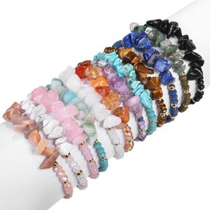 Justerbara krossade stenpärlor Armband för kvinnor Natural Agates Crystal Woven Oregelbundet Bead Armband för nyårsgåva Smycken