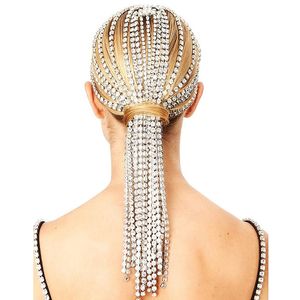 Stonefans Trendiga Rhinestone Hårtillbehör För Kvinnor Smycken Elegant Full Crystal Tassel Hairbands Long Chain Headwear