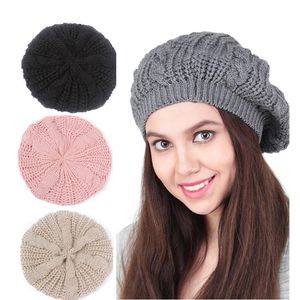 Fashion Hats Lady Girl Twisted Hemp Flower Beret Women Warm Knitted Beanie Hat Multicolor Winter Handmade Knitting Cable Cap
