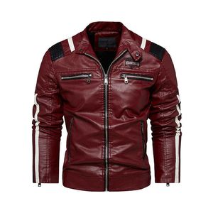 Men's Fashion Leather Jacket Patchwork Biker Jacket Men Casual Zipper Business Coat Men Motorcycle Style Jacket Slim Fit