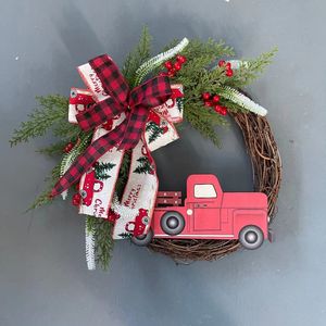 Wholesale christmas decorations stars for sale - Group buy Red Truck Christmas Wreath Window Front Door Decoration Wall Hanging For Xmas Decorations Props Party Home