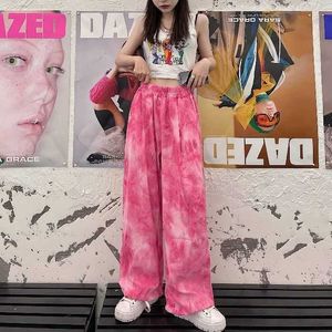 Y2K Różowy Moda Koreański Luźne Szerokie Noga Wysoka Talia Camo Palazzo Spodnie Spodnie Kobiety Dyeing Pantalon Femme Streetwear Hip Hop Q0801