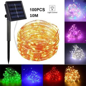 LED Fairy Solar String Light Waterproof Copper Wire Street Garland Christmas Tree Gift Decoration Festoon Festival Garden Supply 211104