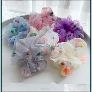 Bandas de borracha J￳ias J￳ias Coreia Cute Organza Colourf Boll Ball Big Elastic Band Hair Aessories Ponytail Solder para mulheres Drop Delivery 2