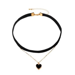 Koreansk Velet Sexig Kort Choker Halsband För Kvinnor Svart Tvåskikt Kärlek Hängsmycke Halsband Clavicle Chain Fashion Smycken Gift