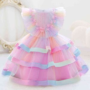 2021 Cerimonia dei fiori Battesimo 2 1 anno Abito da compleanno per bambina Abbigliamento Abiti da principessa Abito da festa colorato Abbigliamento per bambini G1129