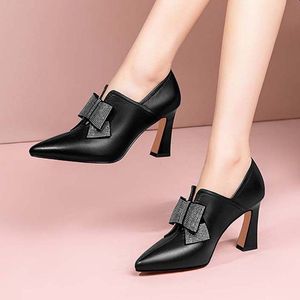 Women Bare Boots 2022 Autumn Super High Heels Dress Shoes Pointed Toe Pumps Bling Bow Black Sexy Thin Heeled Zapatos Mujer 9413N