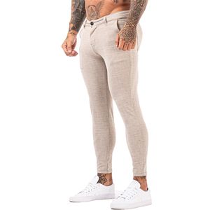 Gingtto män chinos byxor mager super stretch chino byxor smal passform mens casual pant pläd elastisk midja london mode zm399 210715