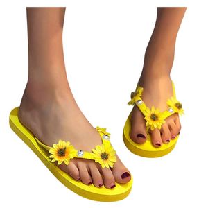 Tofflor kvinnor sommar bohemia floral strandlägenheter flip-flops öppen tå bekväm kilplattform thongs sandaler #0606