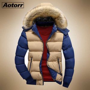 남자 다운 파카 겨울 따뜻한 양털 재킷 9 색 패션 모피 후드 모자 분리 가능한 남자 겉옷 캐주얼 망 코트 두꺼운 후드 210927