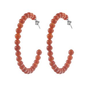 Hoop & Huggie Earrings Natural Stone Red Coral Turquoise 925 Sterling Silver Handmade Circle For Women Bohemian Jewelry