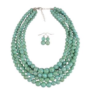 Green Beaded Choker Necklace and Drop Earrings Multilayer Imitation Pearl Crack Beads Bib Necklaces Jewelry Sets For Women Wedding Party