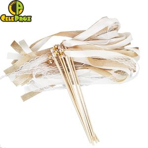 Party Decoration Ivory Ribbon Wands Lace Fairy Sticks With Bells Wedding Twirling Streamers Stick Noise Maker Supplies