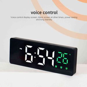 Digital Alarm Clock Mirror LED Night Lights Thermometer Wall Clock Lamp Square Rectangle Multi-function Desk Clocks USB 211111