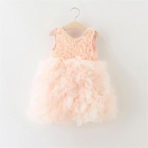 luxury toddle girl v-neck rosette sleeveless splicing dresses children princess tutu dress birthday party gown costume 210529