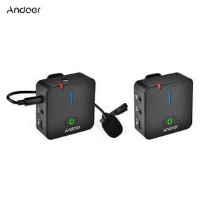 Andoer MX5 2,4G Drahtloses Aufnahmemikrofonsystem mit Sender Empfänger Clip-on Lavalier-Mikrofon Smartphone DSLRs DV Vlog