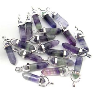 Pedra natural Fluorite Quartzo Cristal Turquesa Lapis Tiger Olho Chakra Pingente Para Jóias DIY Fazendo Colar Acessórios24PCS 201013