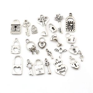 126Pcs Antique Silver Color Lock Key Charms Pendants DIY Accessories Handmade Jewelry Making A-659