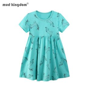 Mudkingdom boutique meninas meninas verão vestido com desenhos animados bonitos impressões de manga curta impresso crianças de algodão 210615
