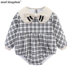 Mudkingdom Nautical Collar Baby Girl Romper Plaid Soft Long Sleeve BodySuit Cute Peter Pan Jumpsuit Casual 210615