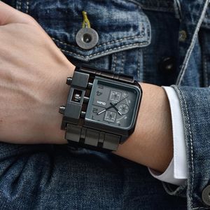 Zegarki na rękę Oulm 3364 Fashion Casual Men Watch Big Size Square Face dekoracyjne małe tarcze szeroki zegarek na pasku męski Sport luksusowe zegarki