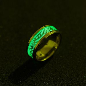 Creative Design Music Score Rings Stainless Steel Cool Fluorescent Ring for Men Women with Letter Finger Rings