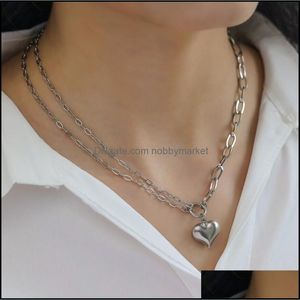 Wisiorek Naszyjniki Wisiorki Biżuteria Ins Cold Wiatr Naszyjnik Kobieta Sier Tytanium Steel Serce Nie-blading Luksusowy Nisze Design Clavicle Chain Dr