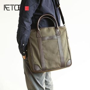 HBP AETOO Men's Leather with Canvas Handbags Simple Large Capacity Tot Bag Men's Bag Europe and The European Section