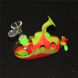 Nargile Su Borusu Silikon Bong Cam Borular Sigara Bongs 4.9 '' Ücretsiz Küçük Herb Bowl ile Denizaltı