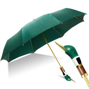 Regenschirme Drei faltende einzigartige Regenschirm grüne Ente Sonne und Regen Kreative Sonnencreme Automatische Geschenkbox Business U5M