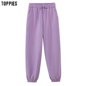 Toppy Damskie Spodnie z polaru Wysokiej talii Joggers Spodnie wypoczynkowe Koreański Styl potu Causal Streetwear 210915