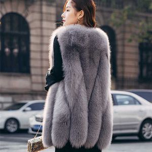 European and American fur autumn and winter new style of imitation leather long section silver fox fur coat faux fur vest C0925