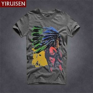 Verkaufen 31 Farben Sommer Indian Headdress Print T-shirt Männer 100% Baumwolle Kurzarm T-Shirt Mode Marke Kleidung Tops T-Shirt 210716