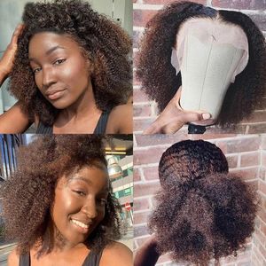 Parrucca mongola Ombre Brown Afro Kinky Ricci Bob Short 360 Parrucche frontali in pizzo Parrucche per capelli umani Attaccatura dei capelli nautrale HD Chiusura con lacci parrucche