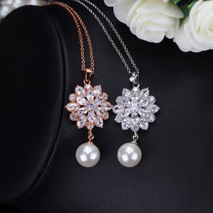 Elegante neve em forma de AAA Zircon Pearl Long Colar Colar Gargantilha para Mulheres Pérola Jóias Esterlinas Prata Colares 925 Presente Q0531