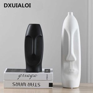 Nordic minimalistische abstrakte Vase schwarz und weiß menschliches Gesicht kreative Heimat dekorative Figue Kopf Form Keramik Vase DXUIALOI 210607