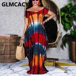 Mulheres uma manga curta de manga solta tintura impresso maxi vestido casual 210702