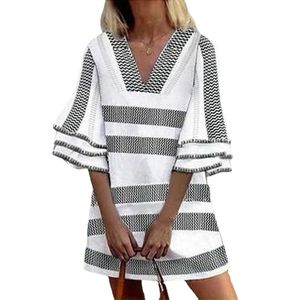 Мини-вечеринка Vestido Estampado Feminino, Elegante Vestido de Lótus, Primavera Verão, деко вещества V, Meia Manga Plisado, повседневная, Praia, 3xg