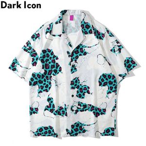 Polo leopardata da uomo estiva in materiale leggero, camicia hawaiana, camicetta da uomo 210603