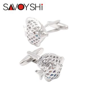 Savoyshi Silver Color Fish Dla Mens French Koszula Mankiet Botniki Wysokiej Jakości Crystal Cufflinks Moda Marka Mężczyźni Biżuteria