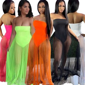Women's Summer Breast Wrapped Sexy Screen Perspective Long Dress Beauty Mesh Wedding Night Club Dresses For Ladies X-XXL