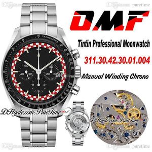 OMF MoonWatch Tintin Ręczne Nawijanie Chronograph Mężczyzna Zegarek Czarny Dial Bransoletka ze stali nierdzewnej 311.30.42.30.01.00 Best Edition Puretime OM61