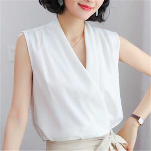 Women Shirts Silk Tank Blouse Elegant Office Lady White for Woman Plus Size Tops Korean Ladies Solid