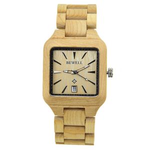 Wristwatches Bewell Wooden Watch Unique Full Maple Wood Causal Quartz Men Klockor Födelsedaggåva För älskare Relogio Masculino 110a
