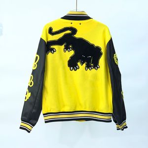 Hip Hop yellow Baseball sleeve leather Jackets Coats Varsity Jacket Men WOMEN brand Streetwear Embroidered Letters Bomber Jacket's Harajuku Loose Unisex Size M-2XL